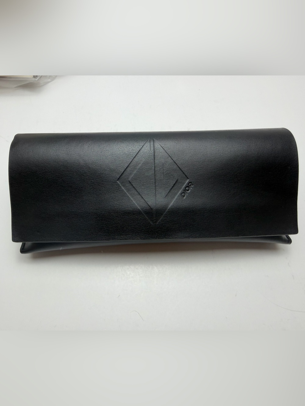Dior Black Leather Folding Glasses Case with Embossed Diamond Logo